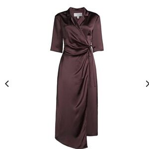 Boss Elegant Satin Wrap Dress in Rich Brown